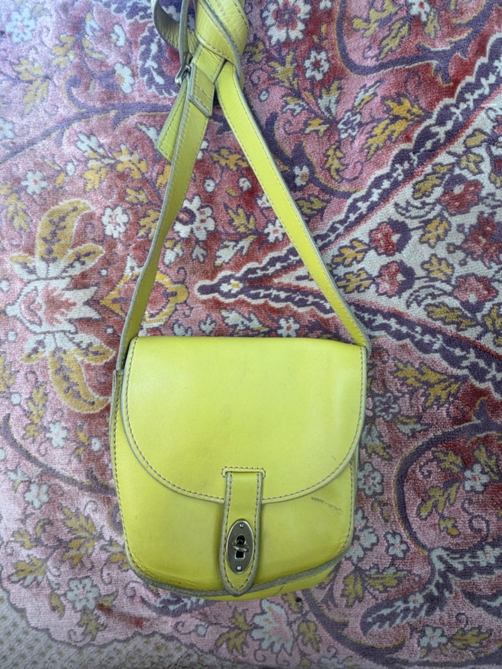 Fossil Yellow Leather Turn-Lock Crossbody Bag